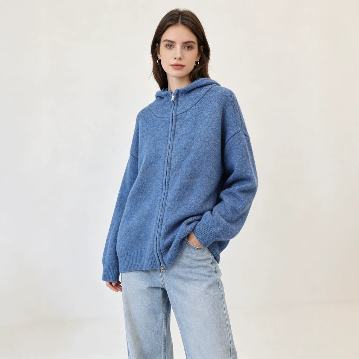 Double zipper hooded sweater