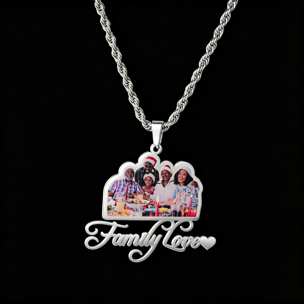 Custom-Made, Ships in 3-5 Days Color UV Photo Stainless Steel English Name Necklace