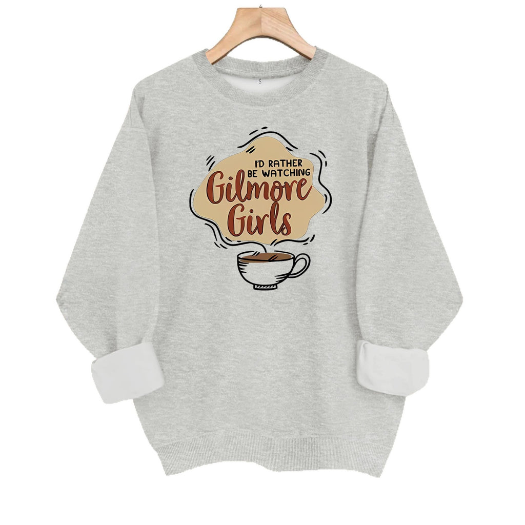 Letter and coffee cup print loose women's fleece hoodie