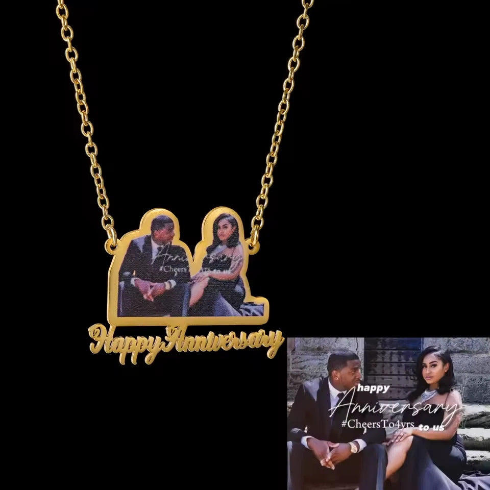 Custom-Made, Ships in 3-5 Days Color UV Photo Stainless Steel English Name Necklace