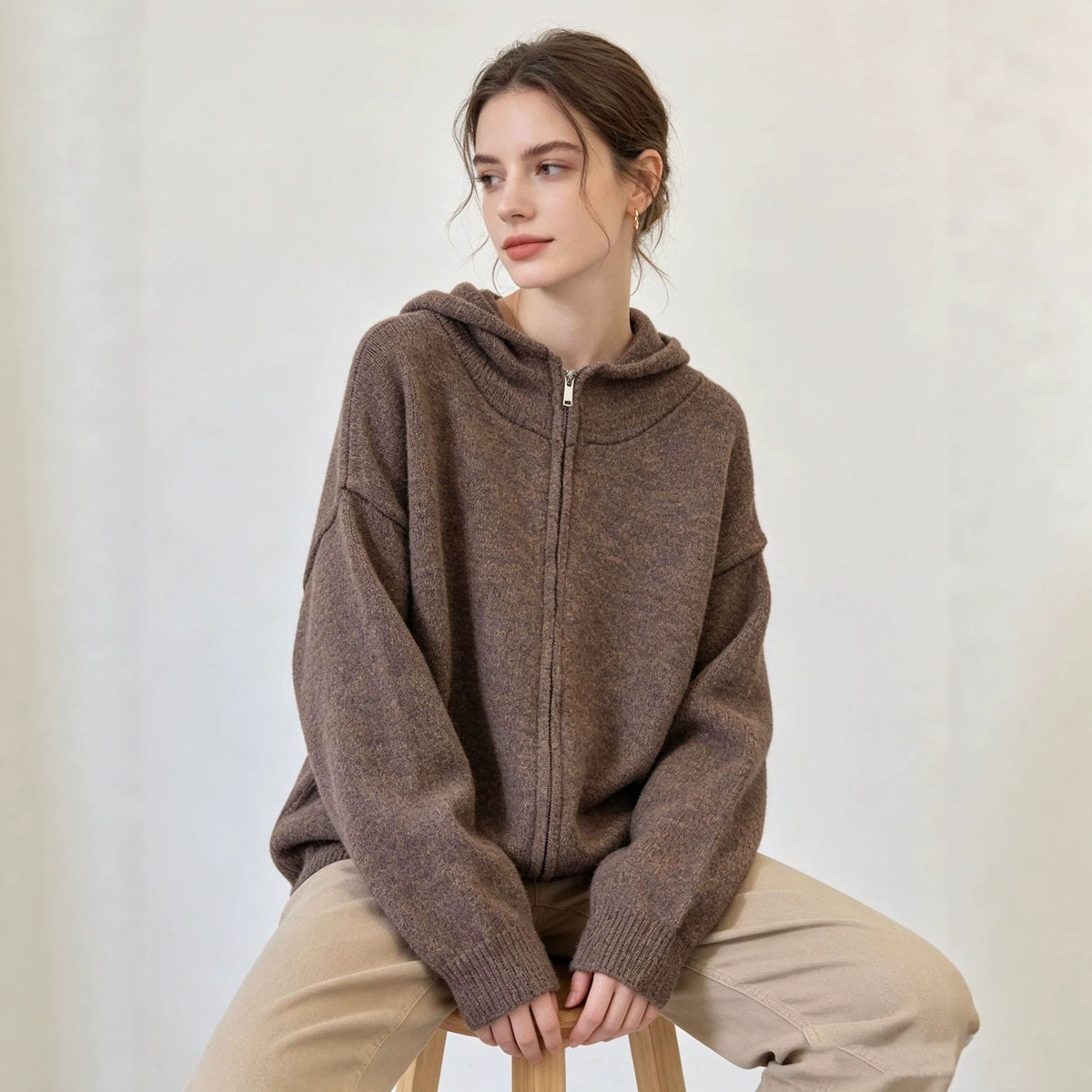 Double zipper hooded sweater