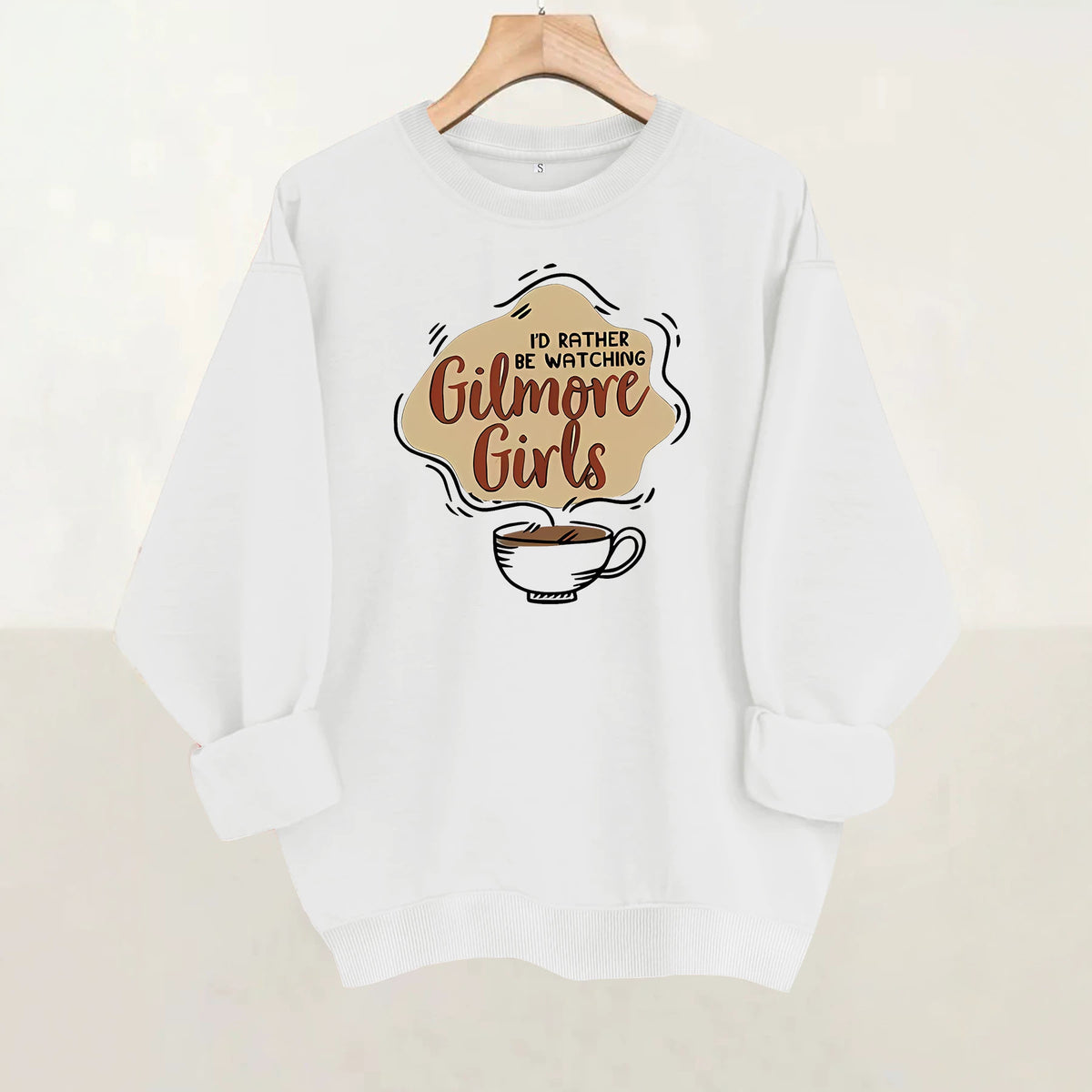 Letter and coffee cup print loose women's fleece hoodie