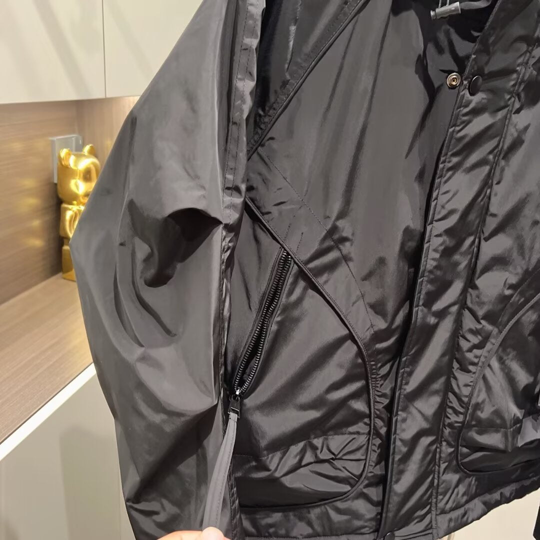 Men's Casual Workwear Solid Black Long Sleeve Zipper Hooded Regular Fit Jacket