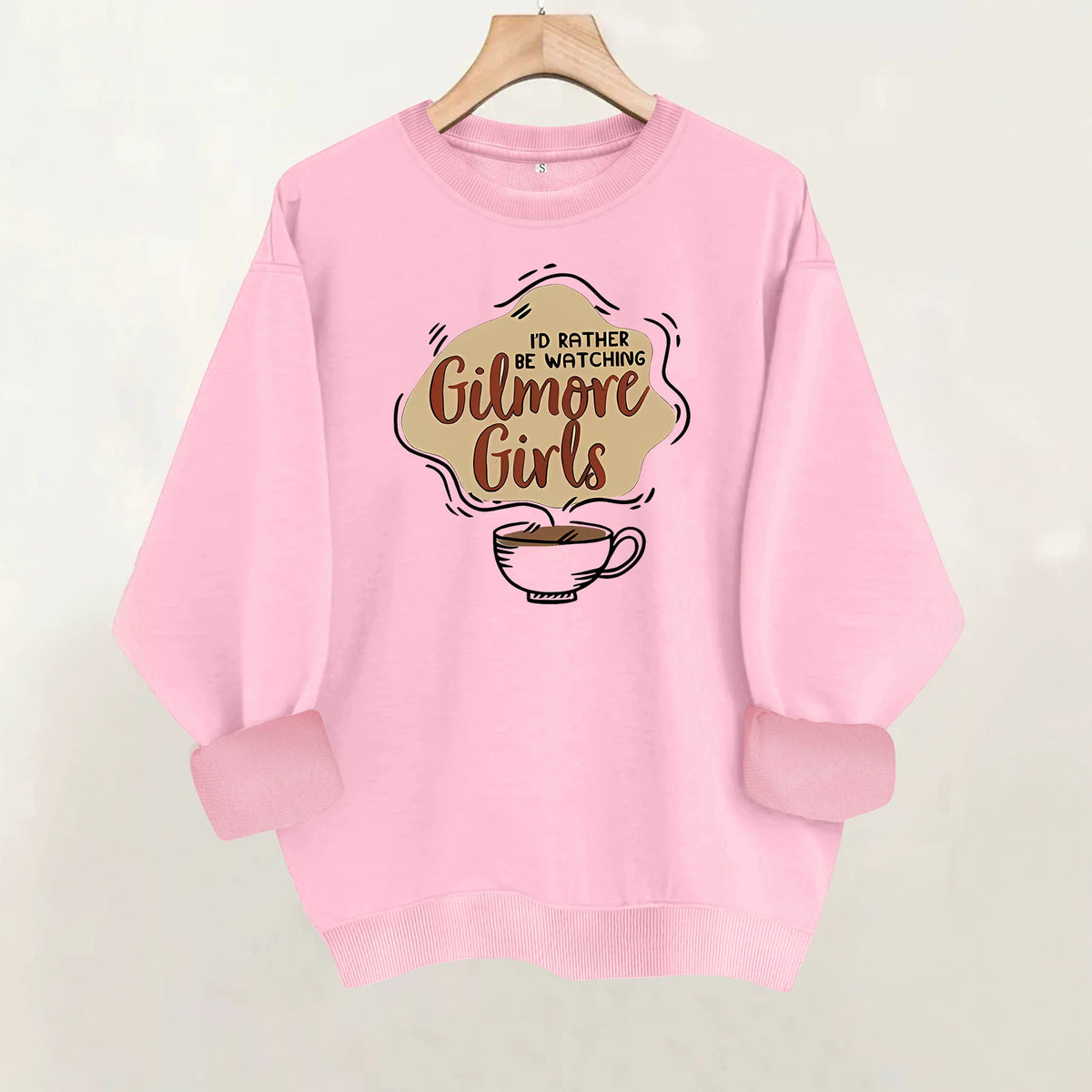 Letter and coffee cup print loose women's fleece hoodie