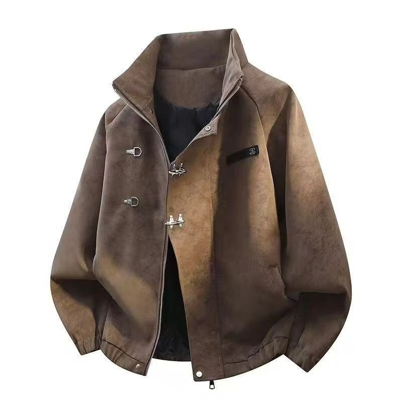 Retro Tie-Dye Lapel Leather Jacket for Men