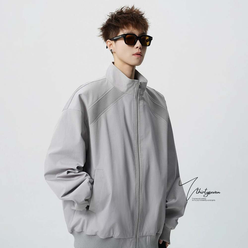 Style Splicing Long Sleeve Three-Proof Zipper Stand Collar Slim Fit Jacket