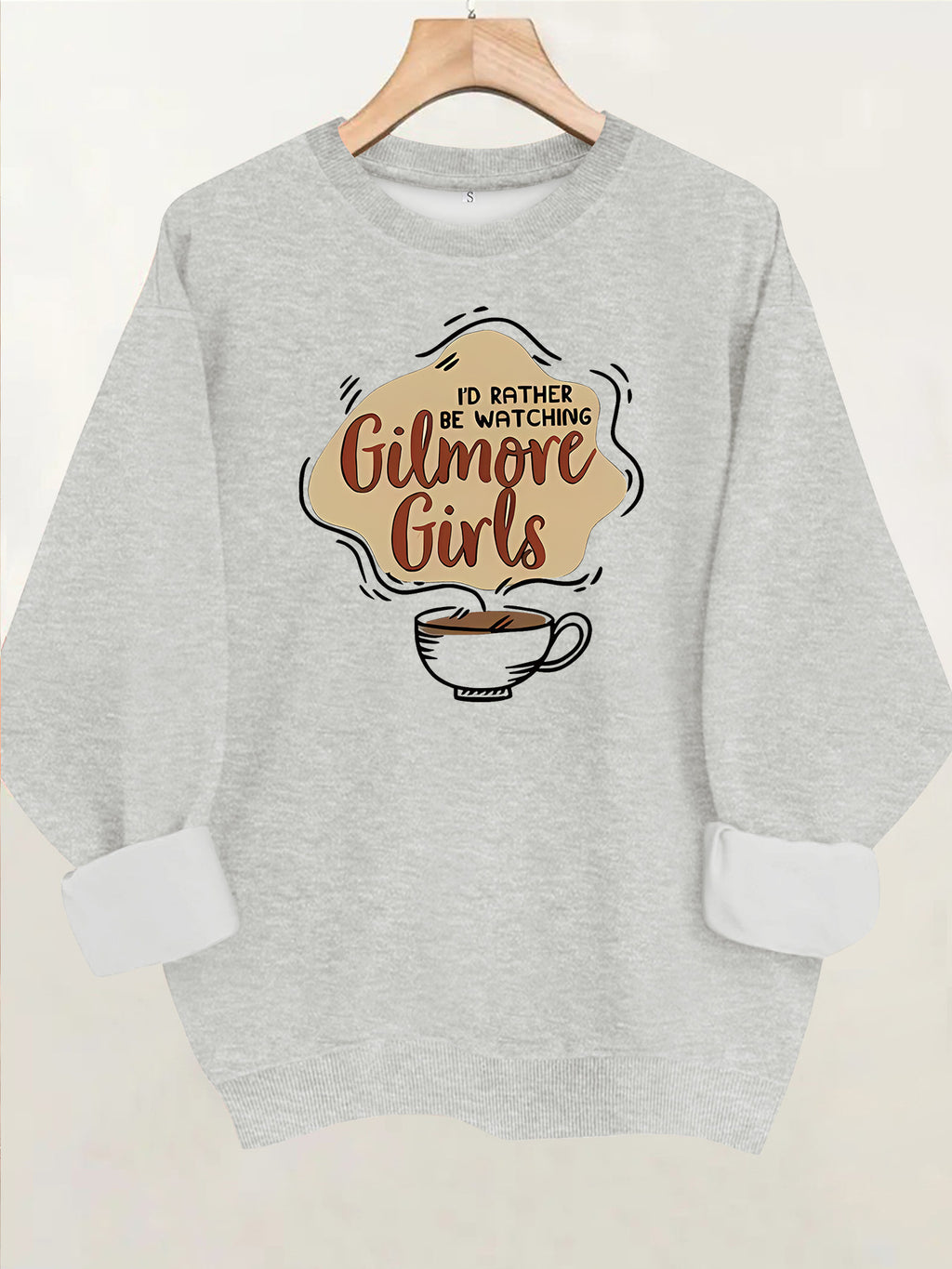 Letter and coffee cup print loose women's fleece hoodie