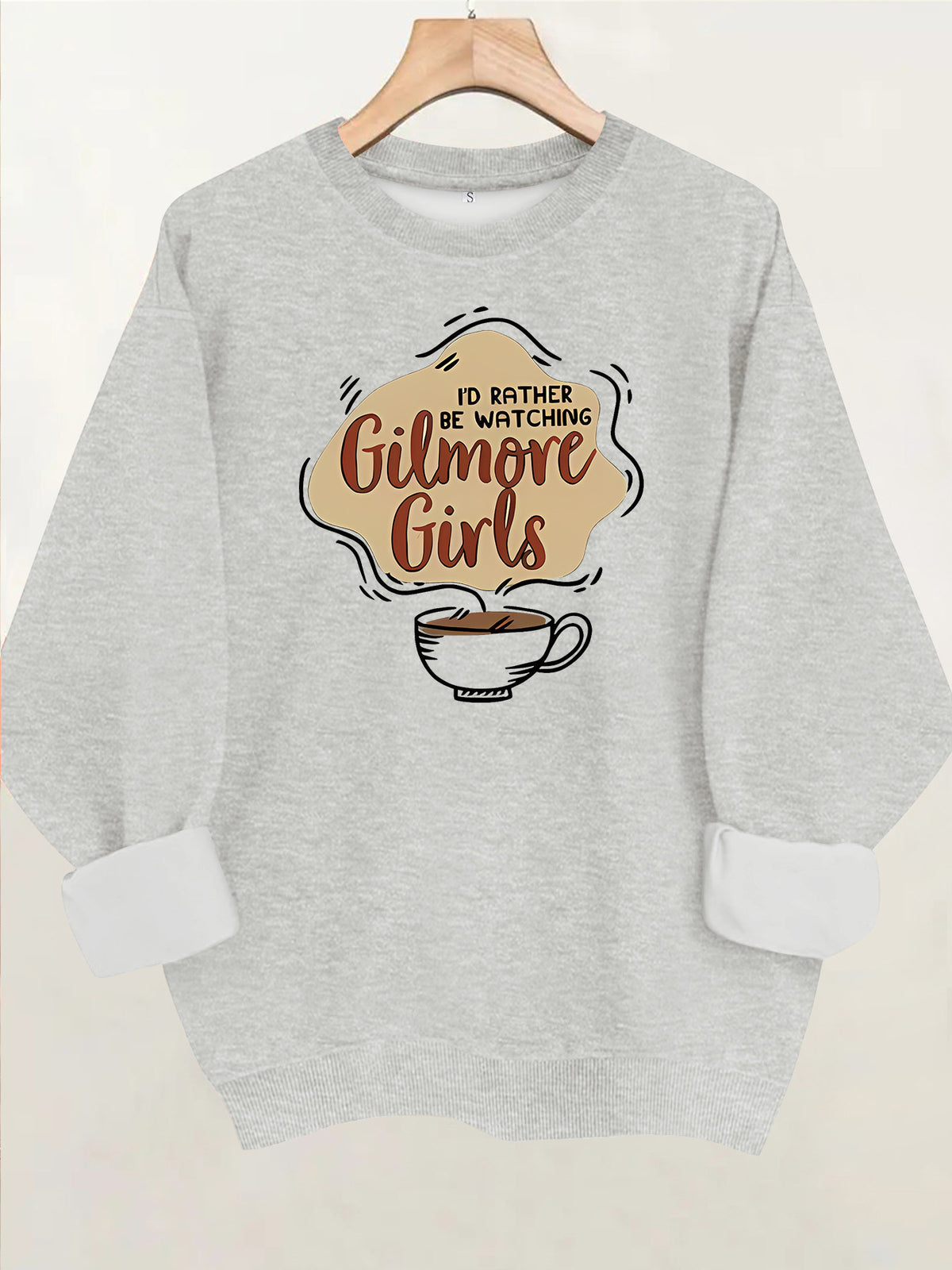 Letter and coffee cup print loose women's fleece hoodie