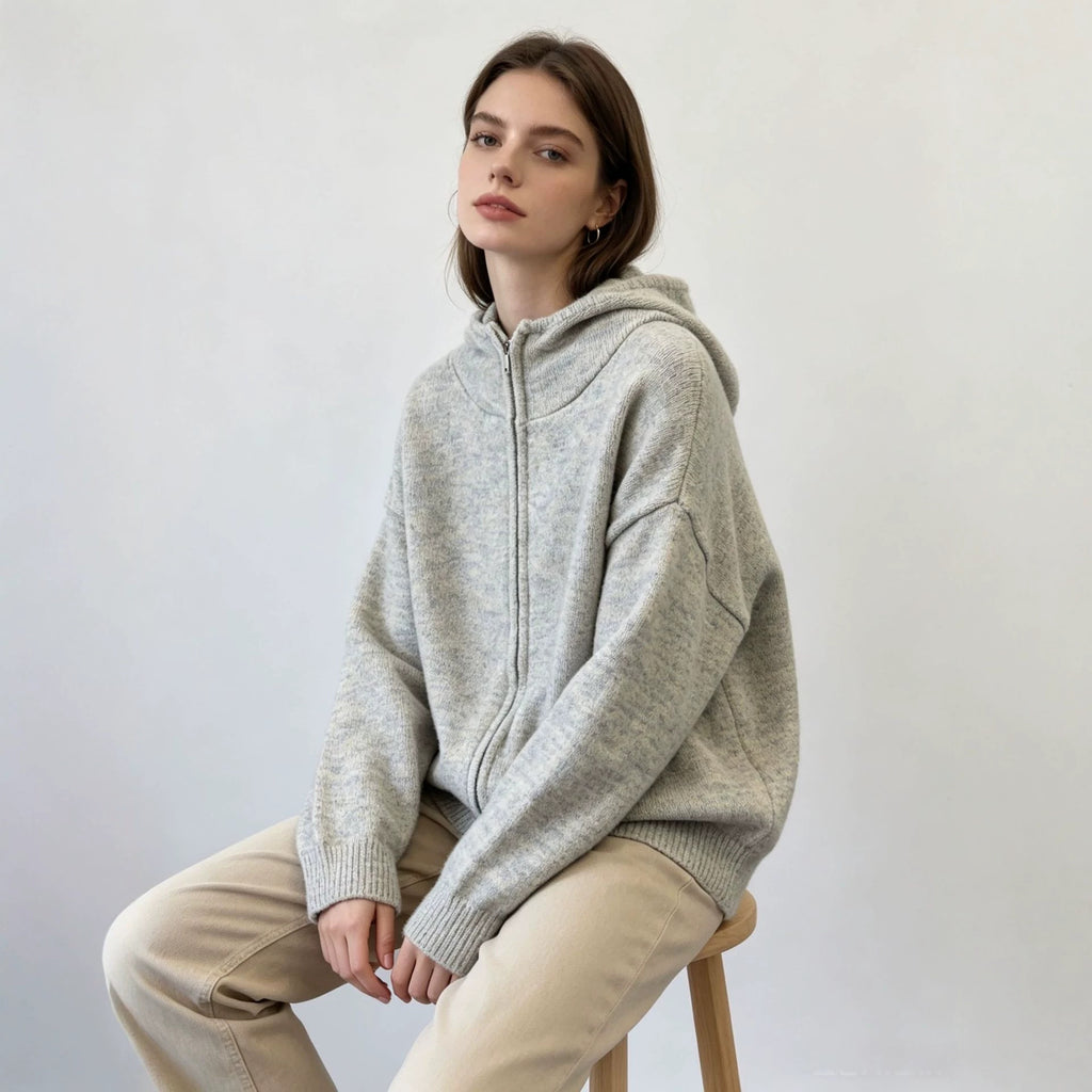 Double zipper hooded sweater