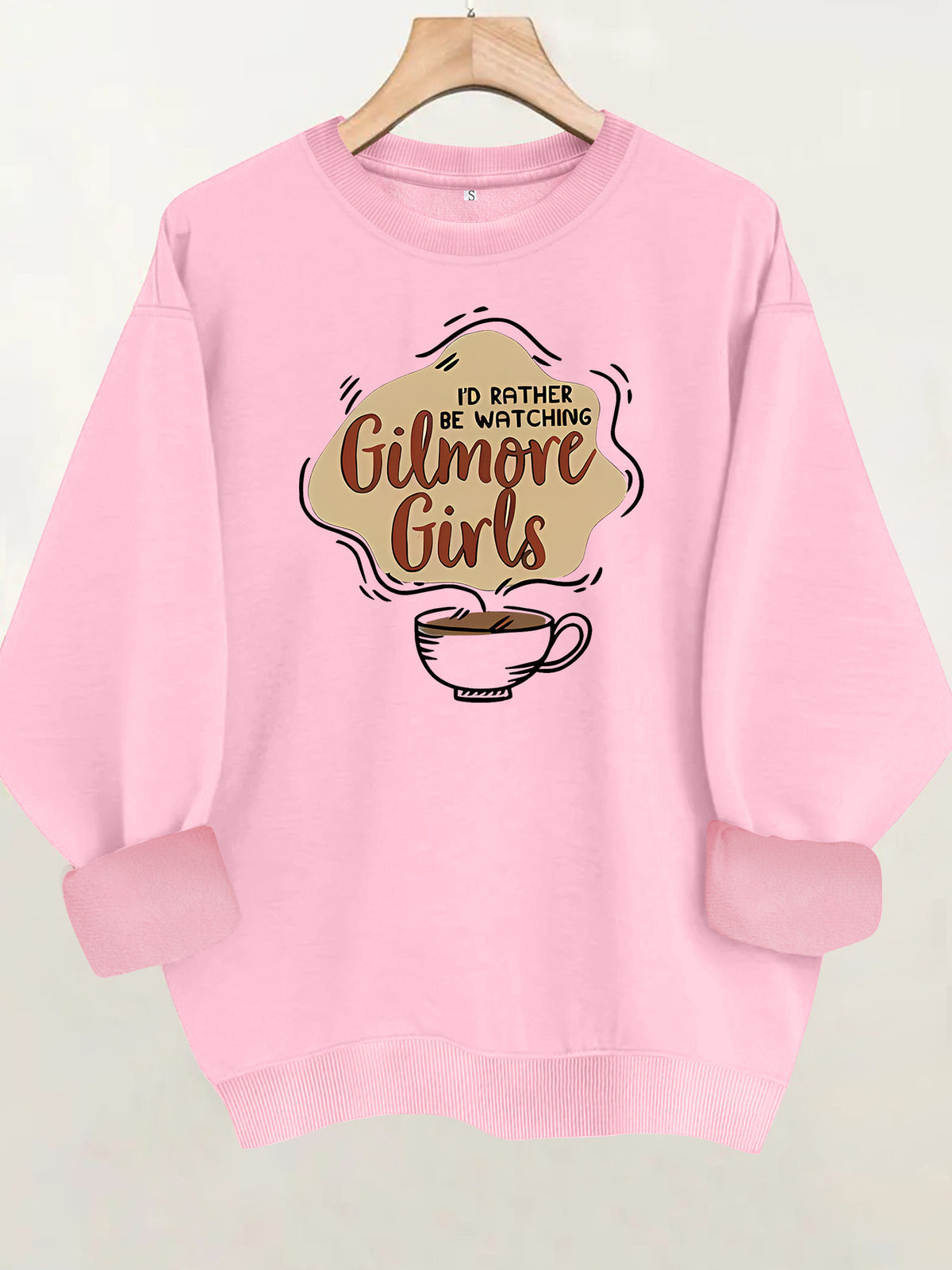Letter and coffee cup print loose women's fleece hoodie