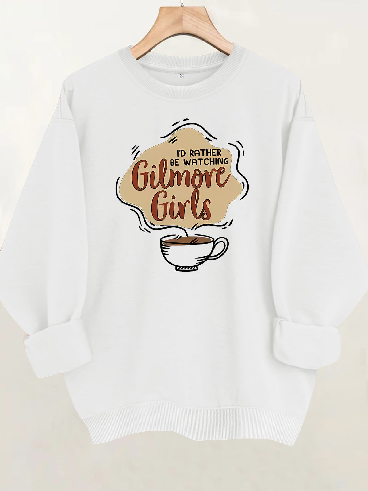 Letter and coffee cup print loose women's fleece hoodie