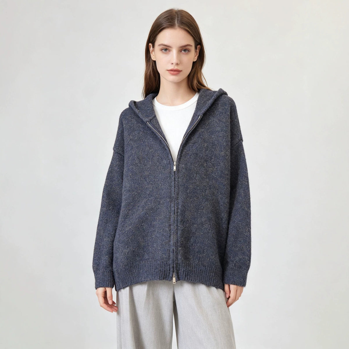 Double zipper hooded sweater