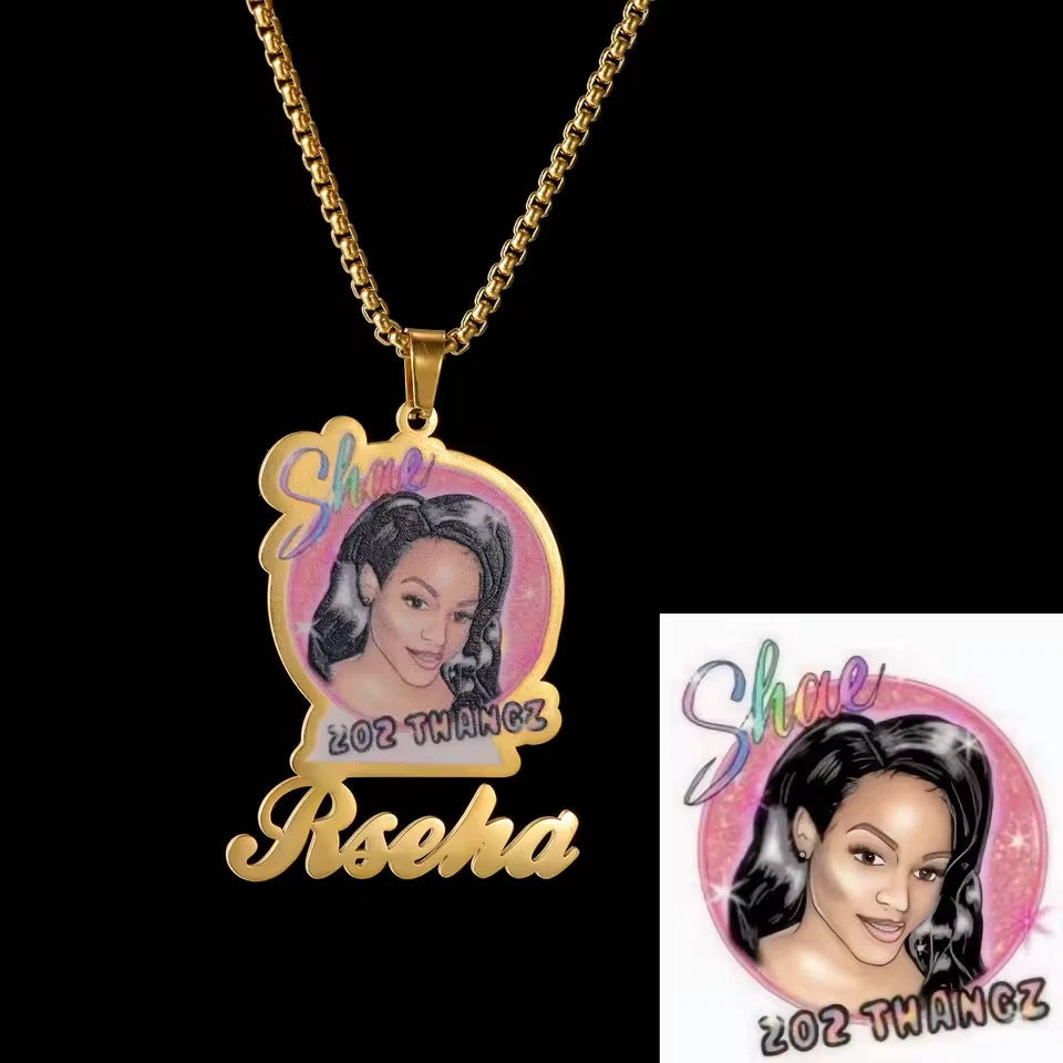 Custom-Made, Ships in 3-5 Days Color UV Photo Stainless Steel English Name Necklace